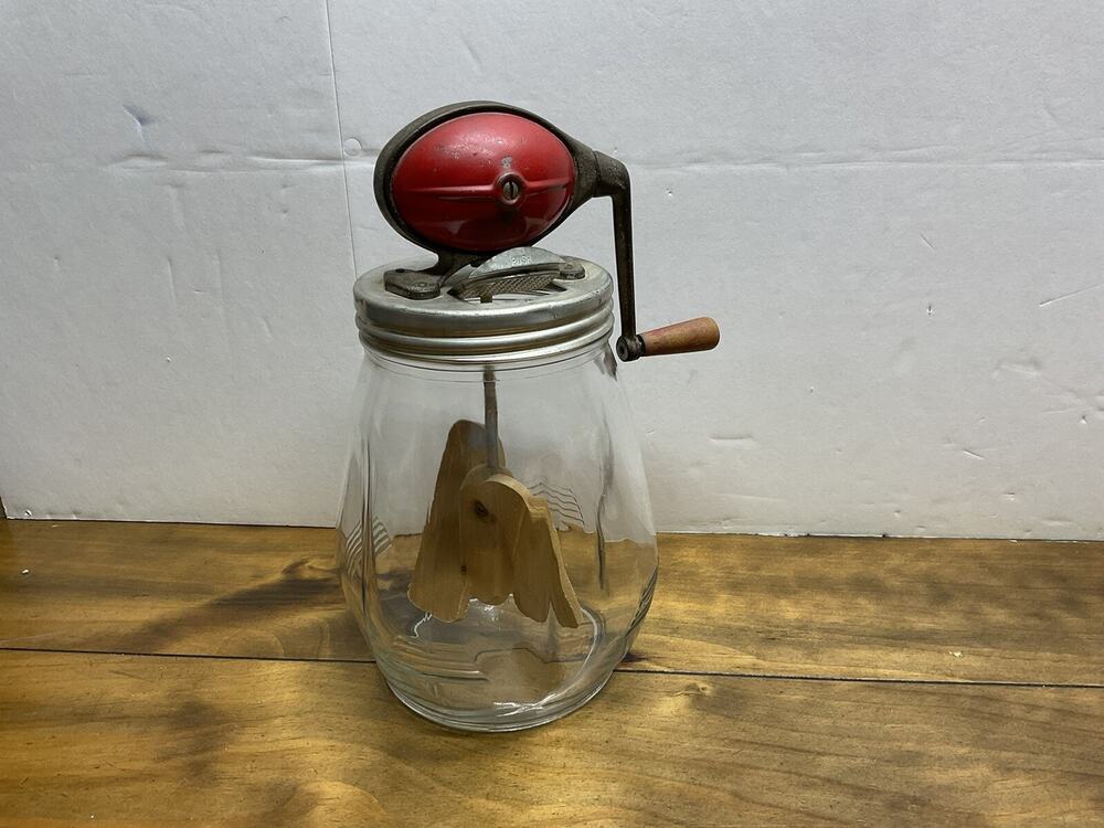 Vintage Dazey Churn No. 4 Butter Churn Tulip Jar Red Football 4Qt. Farmhouse